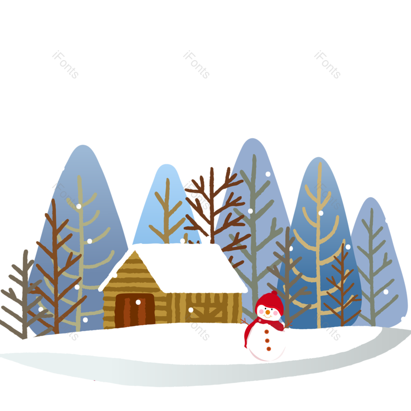 插画图片,雪景元素,雪地PNG,雪人免抠素材